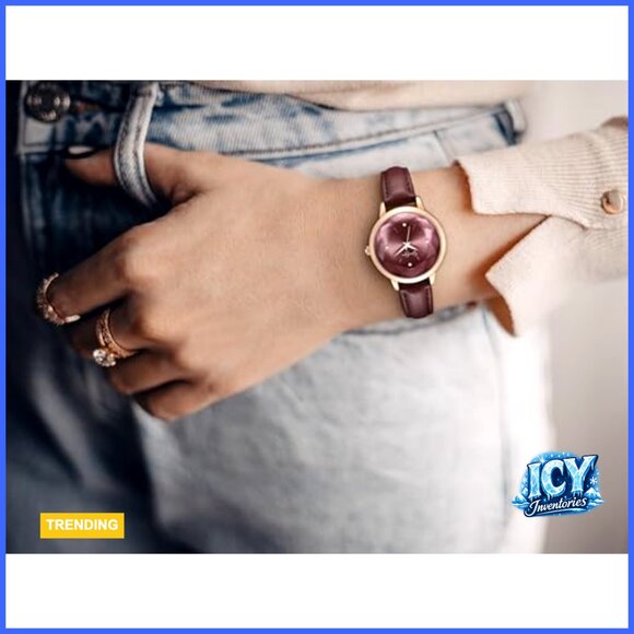 Leather Band Watch with Crystal Dial, Quartz Movement, Elegant Dress Timepiece